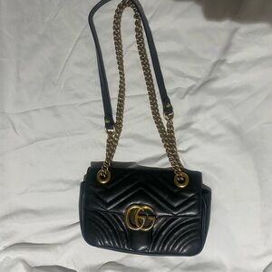 Black Quilted Shoulder Bag with Gold Chain